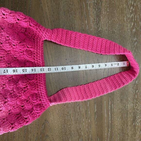 Handmade Boho Crochet Purse Shoulder Bag Pink Ombre Open Top - Picture 7 of 8